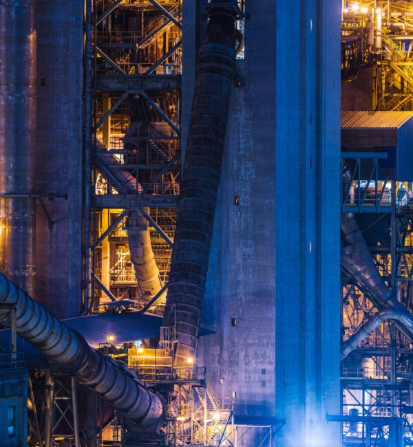A construction site of a new modern architecture at night